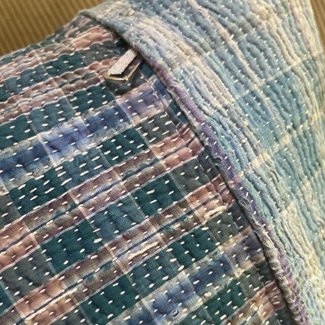 40×40 インド ヴィンテージ カンタキルト クッションカバー ブルー