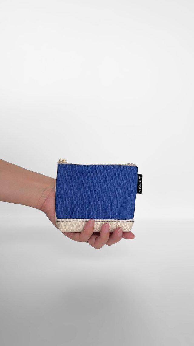お財布にもなるミニポーチ＊ロイヤルブルー×生成り