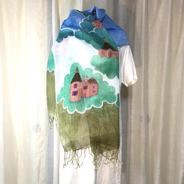 ロウケツ染麻ストール　ラ.メゾン　ベージュ