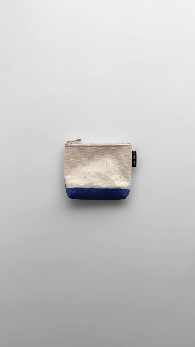 お財布にもなるミニポーチ＊生成り×ロイヤルブルー