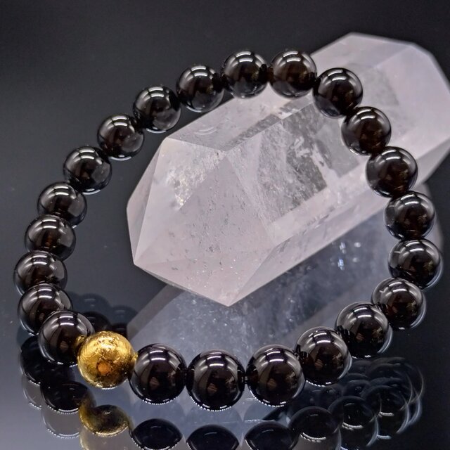 アルタイ隕石【ゴールドカラー】・モリオン・8mm【鑑別済み・最高品質】ブレスレット