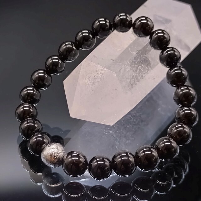 アルタイ隕石【プラチナカラー】モリオン・8mm【鑑別済み・最高品質】ブレスレット