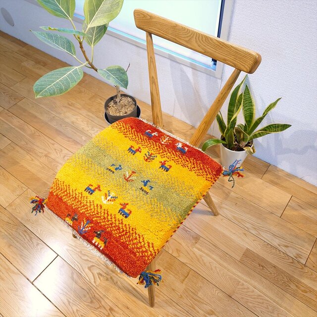 ペルシャ ギャッベ ミニマット ラグ 横39x41㎝ 夕焼け 生命の木