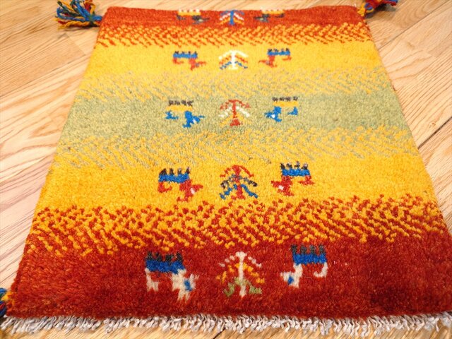 ペルシャ ギャッベ ミニマット ラグ 横39x41㎝ 夕焼け 生命の木