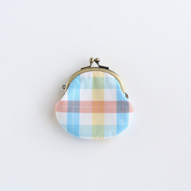 ぽってりかわいい小さいがま口ポーチ　チェック