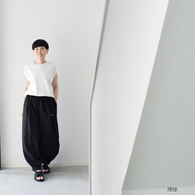 値下げです！KAPITAL 切替えバルーンパンツ 裾切替の綺麗めバルーンパンツ（ポリエステル100％）：黒［PT53LPBK