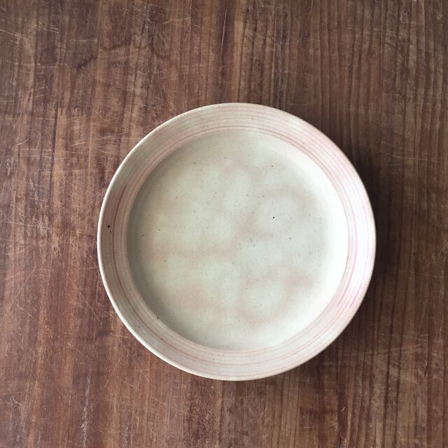 リム7.5寸深皿　赤桃ストライプ