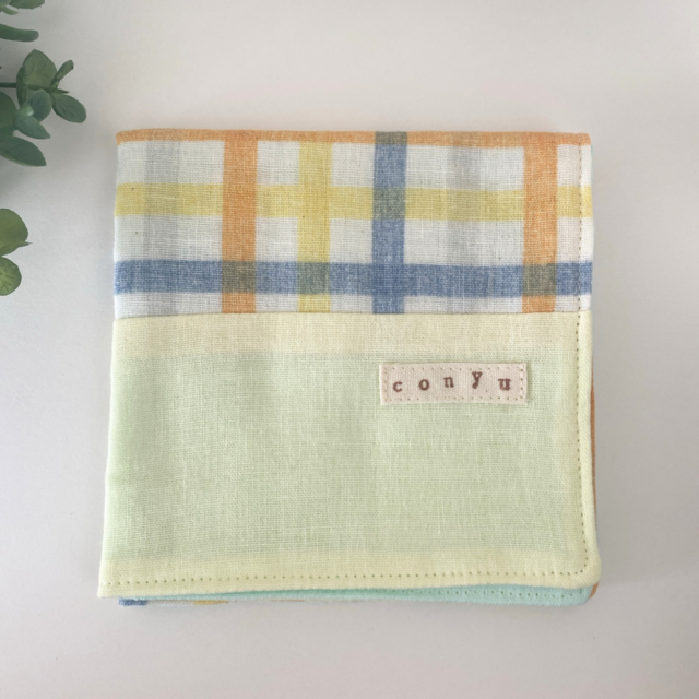 肌触りのよいガーゼハンカチ＊チェック柄イエロー、ブルー、オレンジ