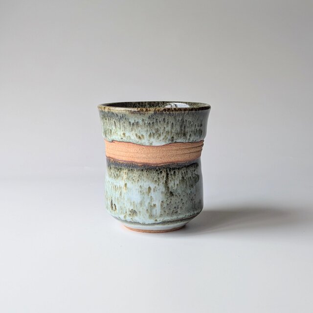 ブルーグリーンのフリーカップ　【手仕事　民藝　和　陶器】