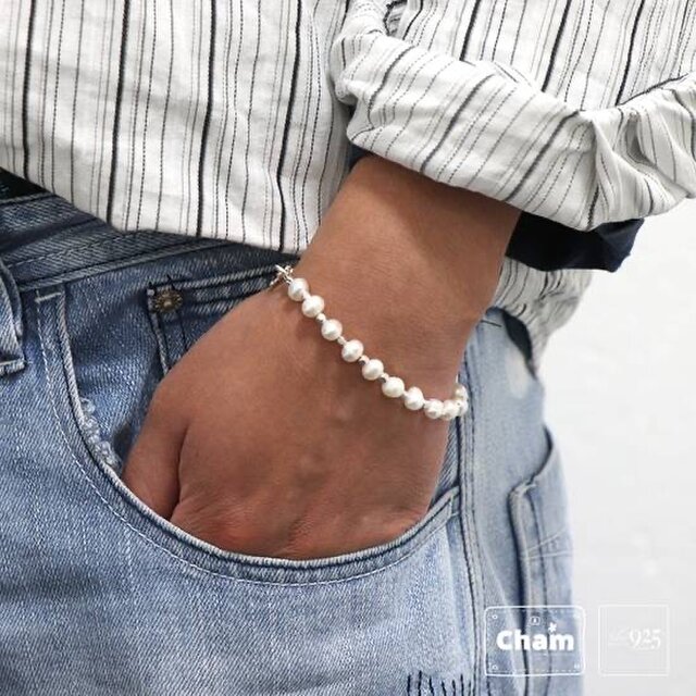 淡水パール シルバービーズブレスレット シルバー パール ビーズ ブレスレット / Silver Pearl Beads
