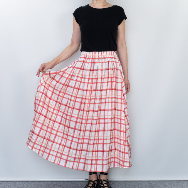 Sarah wear ☆☆ 赤 チェック柄 ☆リネンロングスカート 最 安 価格ファッション - Sarah wear 赤 チェック柄 ☆リネンロング