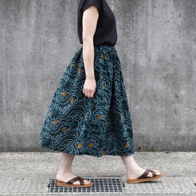 受注制作】アフリカ布のギャザースカート（ リーフ ）アフリカン