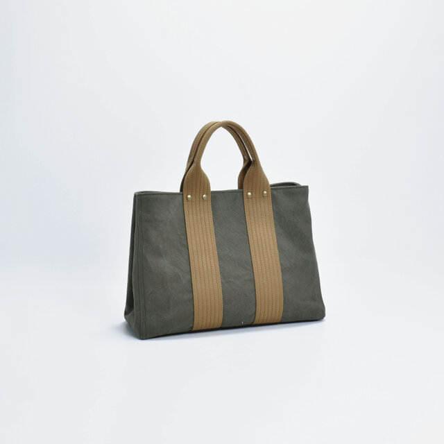 【受注製作】A4ヴィンテージ帆布トート（カーキ×薄茶）