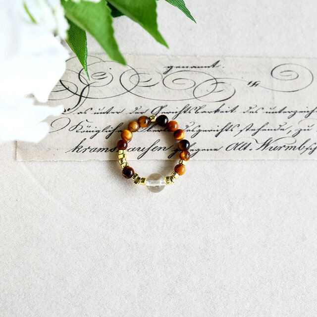 繁栄と富を象徴する タイガーアイとシトリンの指輪 ピンキーリング 1本