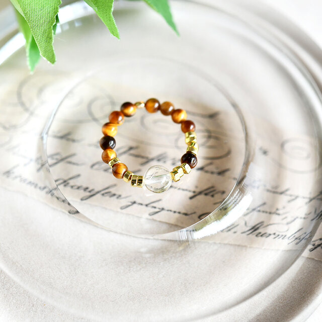 【虎の目】タイガーアイ　シトリン　シンプルにプラス編み n108 幸運のタイガーアイシトリン