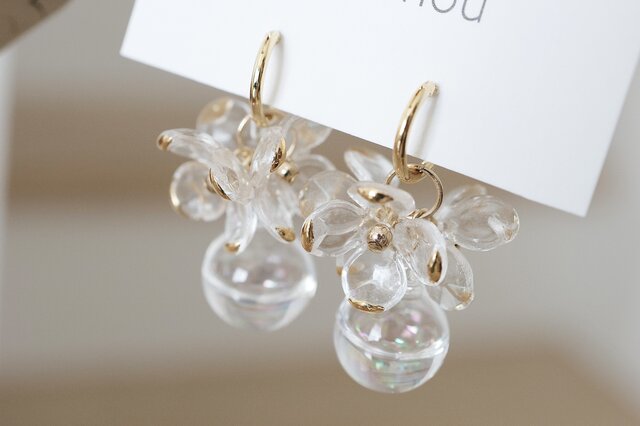 【341】ガラスドームのイヤリング／ピアス ガラスドームピアス（スワロ ブルー） | iichi 日々の暮らしを心地よく