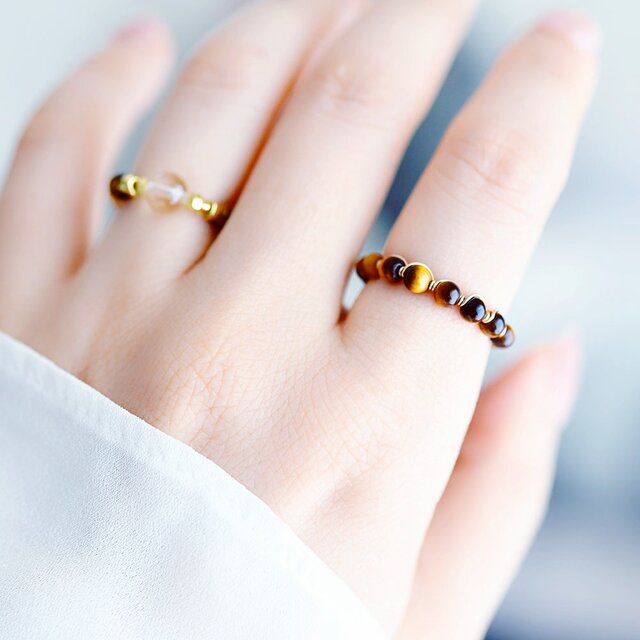 新品　リング　指輪　カッティングダイ 繁栄と富を象徴する タイガーアイの手編み指輪 ピンキーリング 1本