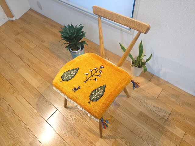 ペルシャ ギャッベ ミニマット ラグ 43x38cm 黄金色 オレンジ 糸杉