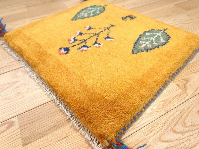 ペルシャ ギャッベ ミニマット ラグ 43x38cm 黄金色 オレンジ 糸杉