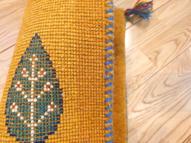 ペルシャ ギャッベ ミニマット ラグ 43x38cm 黄金色 オレンジ 糸杉