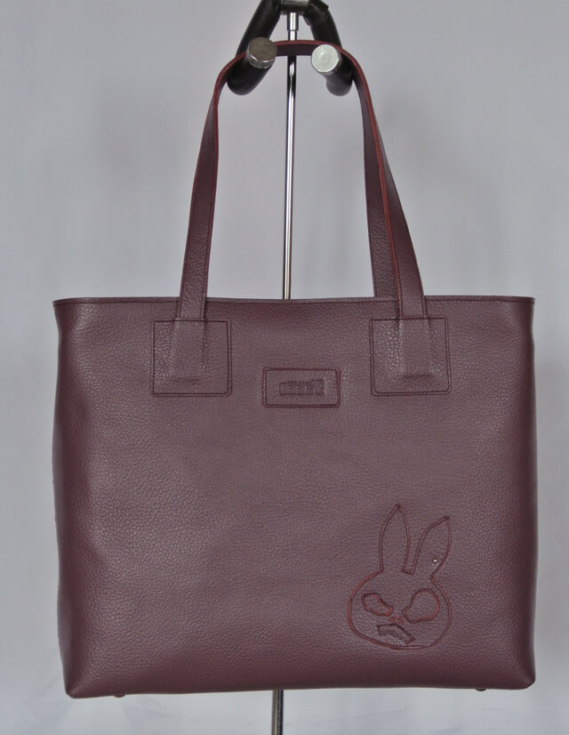 うさぎスカル、ガーネットカラーのトートバック。