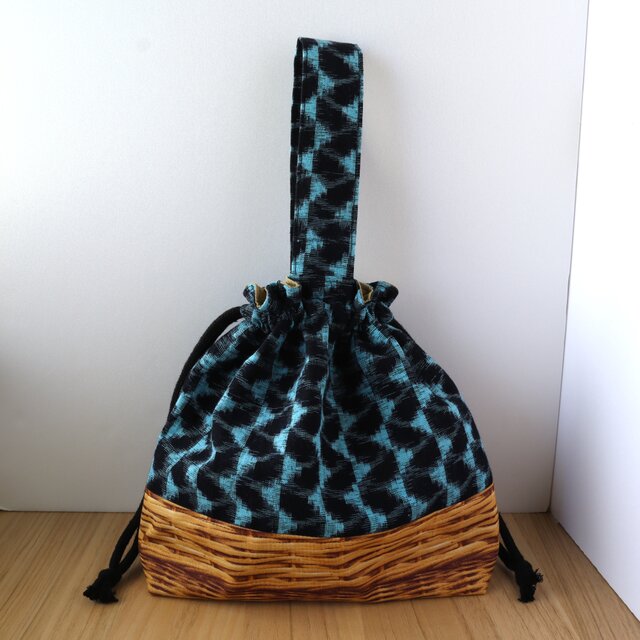 セール✨【送料無料】ワンハンドル巾着バッグ　在庫限り　かごバッグ風　巾着トート　和風　浴衣　No.415