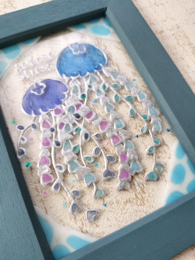 送料無料！ステンドグラス風 きらきらくらげ グラスアート イラスト