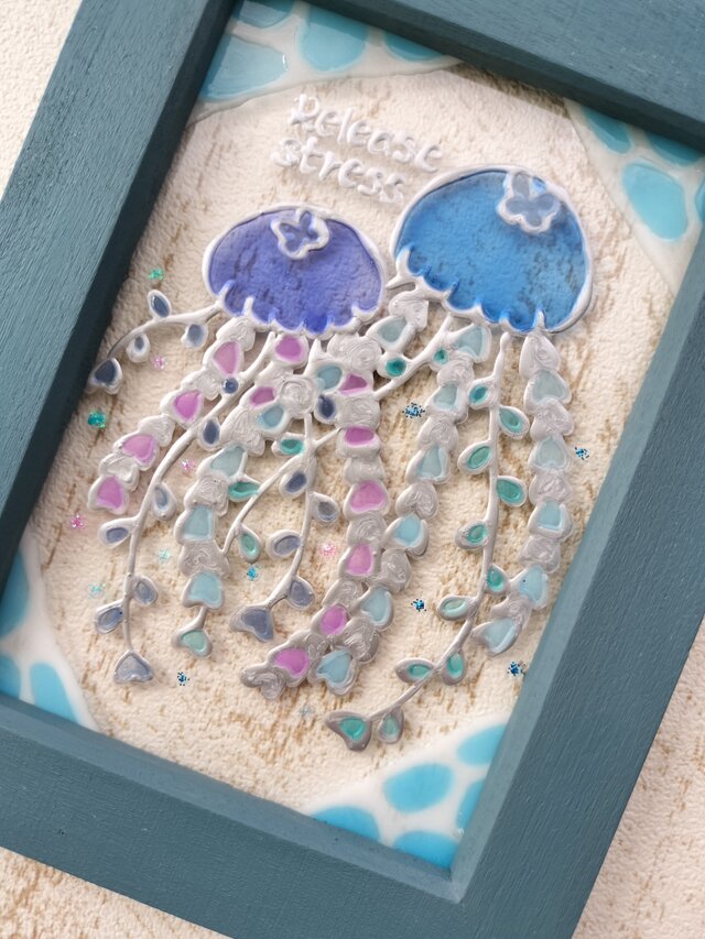 送料無料！ステンドグラス風 きらきらくらげ グラスアート イラスト