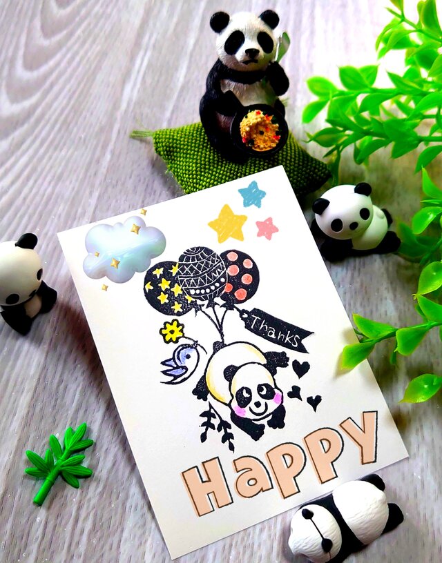 消しゴムはんこ　ウィンダンシー様 消しゴムはんこ「パンダ・ふうせん」 | iichi 日々の暮らしを心地よく