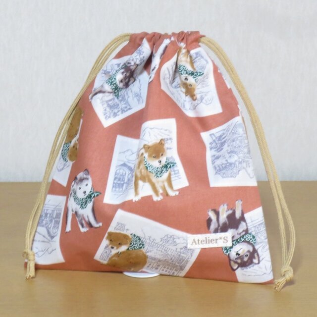ミニ巾着★写真と豆柴柄（レンガ）