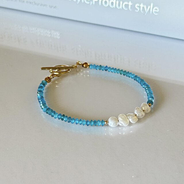 ✿天然美品★極上宝石質ブルーアパタイトブレスレット アパタイト ブレスレット 8.2mm 16.5cm レディースS サイズ
