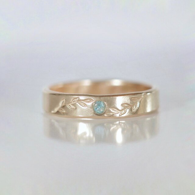 パライバトルマリン オリーブリーフ フラットリング 14kgf ピンキーリング対応  10月誕生石 ご褒美 ギフト