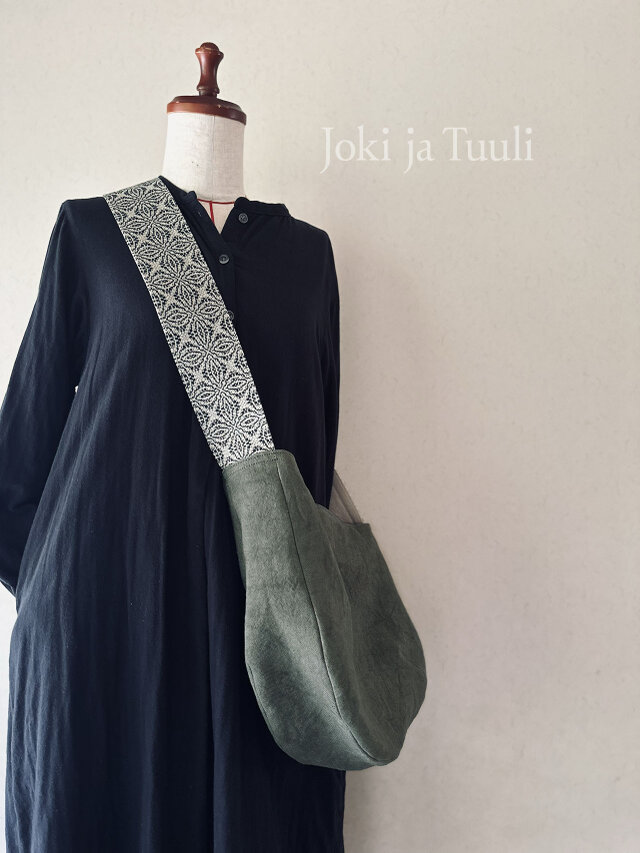 [手織りベルトリネンショルダーバッグ] グレイッシュグリーン　