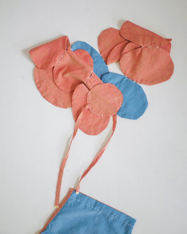 たまごつけえり付 Tブラウス 朱赤×ターコイズ