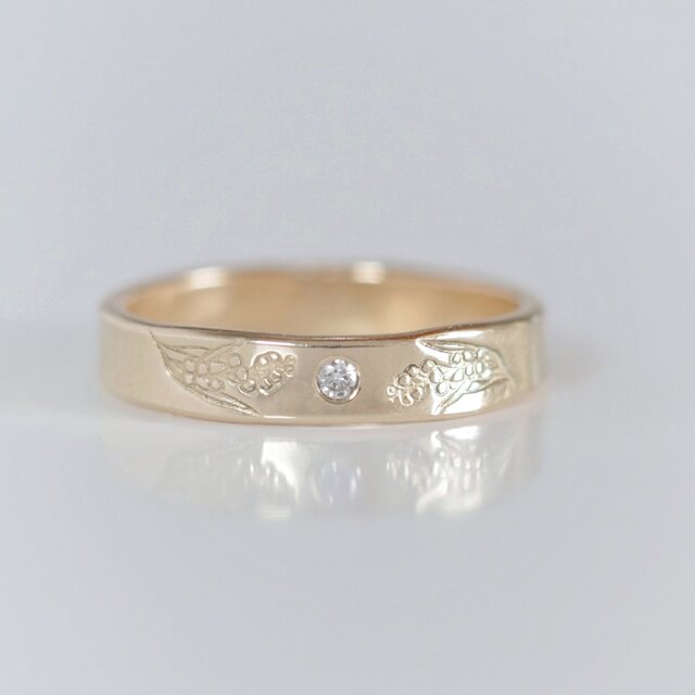 ダイヤモンド ミモザ フラットリング 14kgf ピンキーリング対応  誕生石 誕生花 ご褒美 ギフト