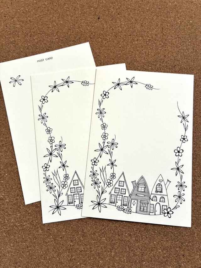 花と家ポストカード　白　3枚