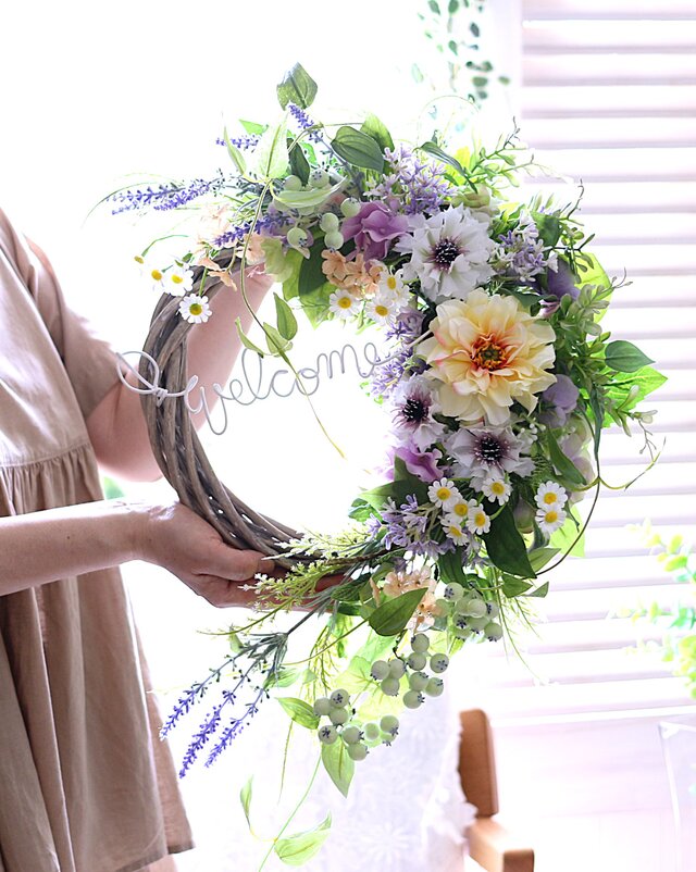 パープルダリアのしめ縄リース♡お正月飾り♡2025年 パープルダリアのしめ縄リース♡お正月飾り♡2025年 パープル ダリアの