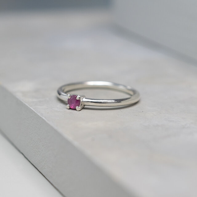 ルビー ラウンド3mm シルバープレーンリング 1.5mm幅 鏡面｜FA-1144