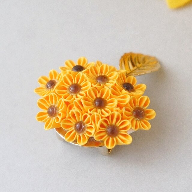 帯留め 「ひまわり」つまみ細工 夏の花 向日葵 ヒマワリ 帯周り 帯飾り