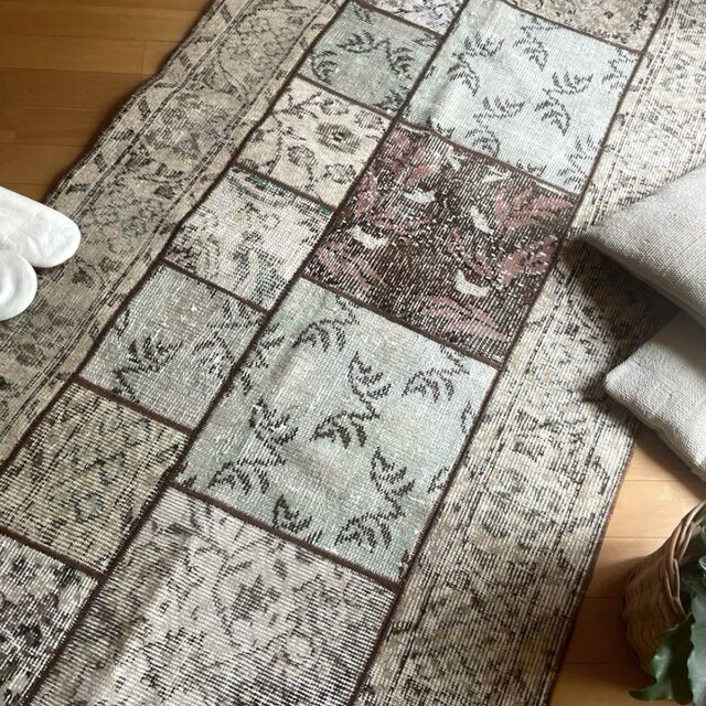 72×130 ベージュナチュラルカラー　パッチワーク　トルコヴィンテージラグ 72×130 ベージュナチュラルカラー パッチワーク トルコ