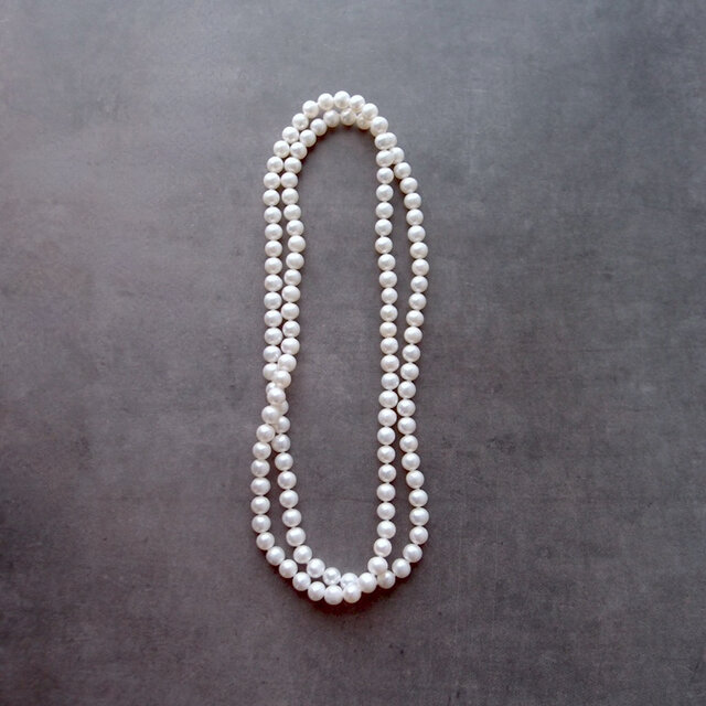 Pearl Necklace 80cm／パールロングネックレス・オールノット（White）