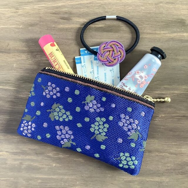 【ぶどう】畳縁　ぺたんこ　ミニポーチ　小銭入れ　カードケース　紺色　秋