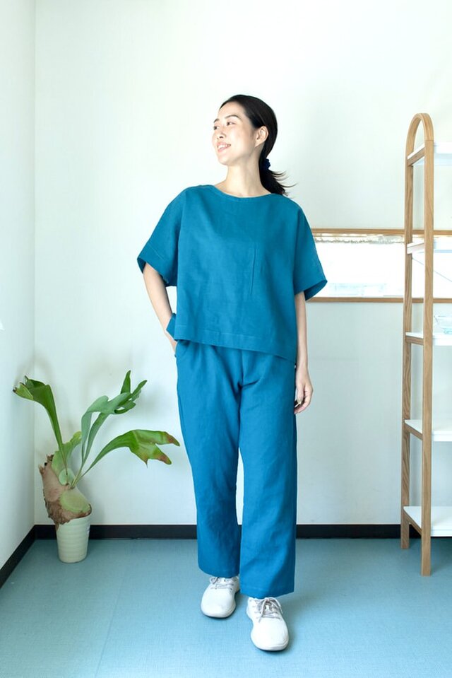 Linen＆Cotton　後ろタックのブラウス【クチナシの実染め】