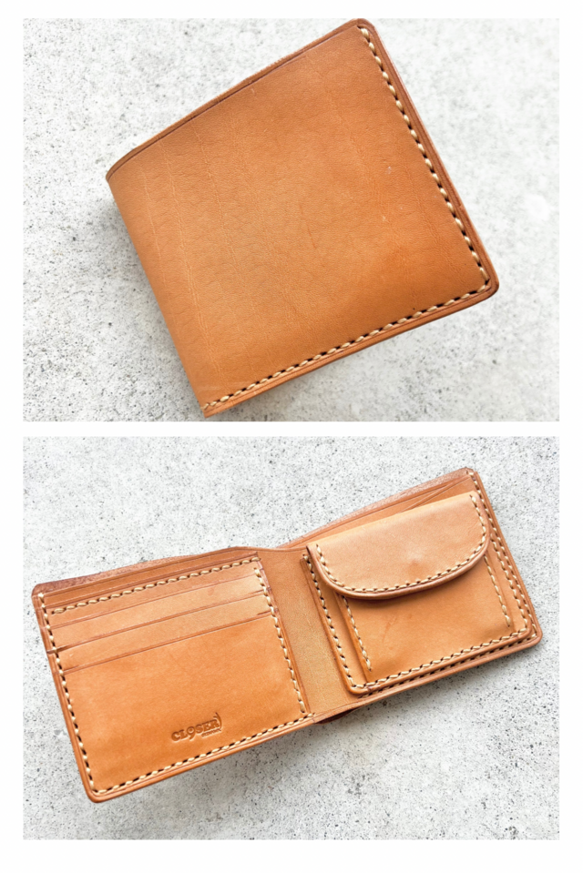 二つ折りのサイフ　イタリアレザー　(留め具無しタイプ)