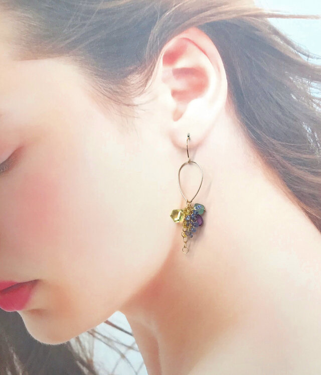 直送商品 SUMMER SALE】【K14gf】レモンクォーツとアイオライトのピアス ピアス