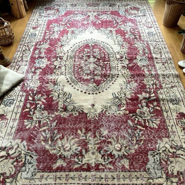 超大判168×290 メダリオン　くすみレッド　ボタニカルトルコヴィンテージラグ 超大判168×290 メダリオン くすみレッド ボタニカルトルコ