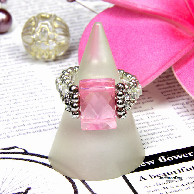 （再販）ジルコニア・ローズピンクリング（キュービックジルコニア ビーズリング）《ビーズアクセサリー》