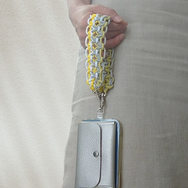 ワイドスマホストラップ ショート ハンドストラップ ＜イエローグレーミックス＞