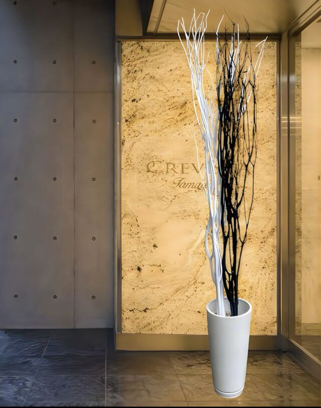 光触媒　人工観葉植物　フェイクグリーン　ブラックホワイトブランチ花器付 光触媒 人工観葉植物 フェイクグリーン ブラックホワイト