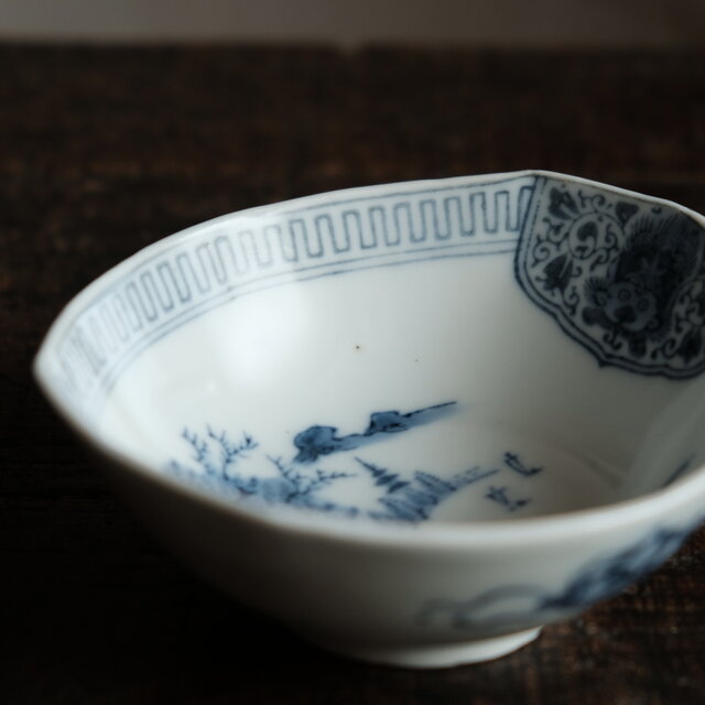 中国美術なデザイン◇常峯特製 瀬戸焼 黒染付変小鉢 深皿 馬と人 獅子